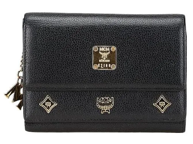 Portafoglio in pelle con logo MCM Nero