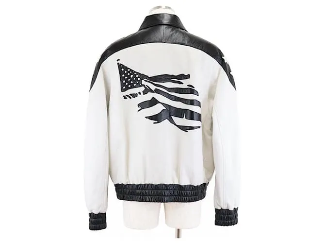 Céline Giacca Teddy Loose Celine in pelle di agnello nera e bianca Nero Bianco