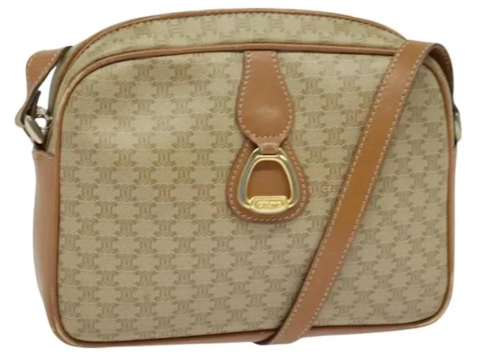 Céline Borsa a Spalla in Tela Macadam CELINE Beige Oro Auth 126988 D'oro