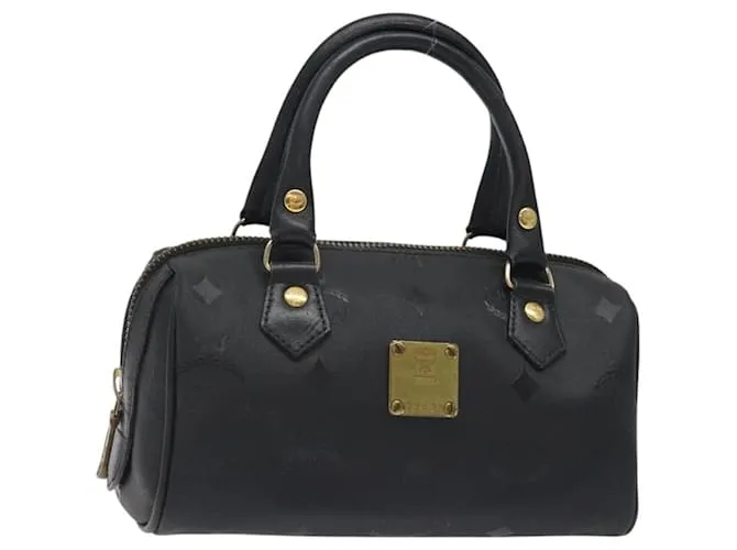 MCM Logogramma Vicetos Borsa a Mano PVC Nero Oro Auth 126744 D'oro