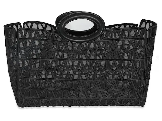 Borsa tote Le Troisieme in tessuto a rete nera Valentino Nero