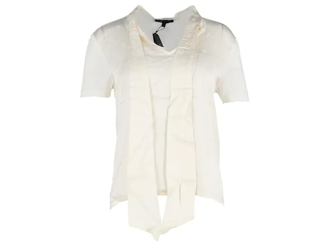 T-shirt con collo a fiocco Maje in seta avorio Bianco Crudo
