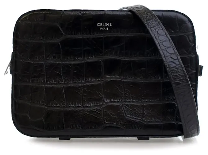 Céline Pochette orizzontale per telefono in pelle nera effetto coccodrillo Celine Nero