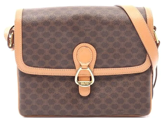 Céline Borsa a Spalla Celine Macadam in Tela Rivestita in PVC e Pelle Marrone