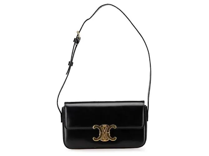Céline Borsa 2 in 1 in pelle di vitello lucida Celine Triomphe Nero