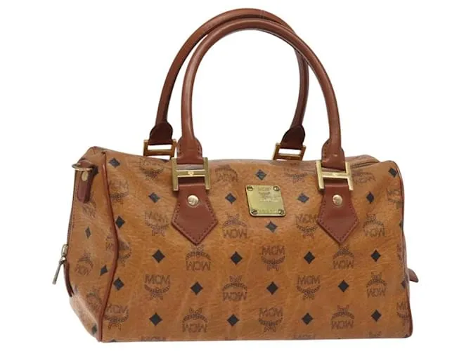 Borsa MCM Logogram Vicetos in pelle PVC marrone e oro Auth am8690 D'oro