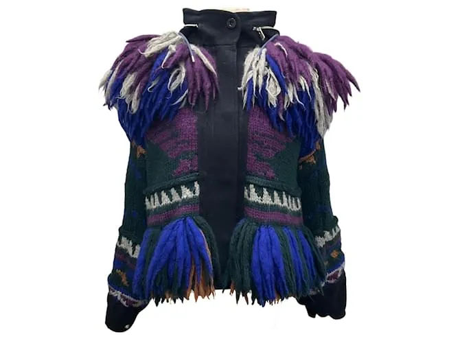 Giacca in lana multi blu navy / blu / viola / verde Sacai Multicolore