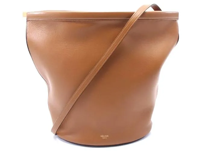 Céline Borsa a spalla a secchiello in pelle Celine con chiusura Marrone