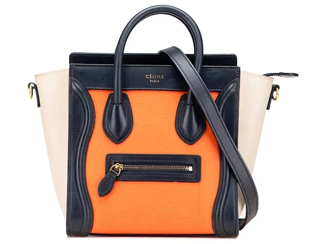Luggage Céline Celine Arancione Nano Tricolore Pelle Borsa da Viaggio