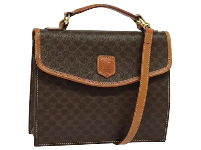 Céline Borsa a mano in tela Macadam CELINE in pelle PVC 2 in 1 marrone oro Auth yk18454 D'oro