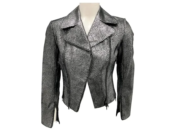Alaïa Giacca in pelle moto con zip Alaia nera / argento Nero