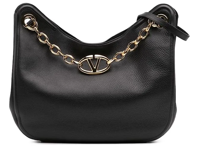 Borsa a spalla Vlogo Gate in pelle nera Valentino Nero