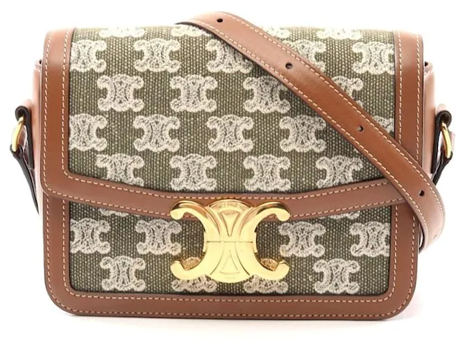 Céline Borsa a spalla in tela e pelle Triomphe di Celine Teen Marrone