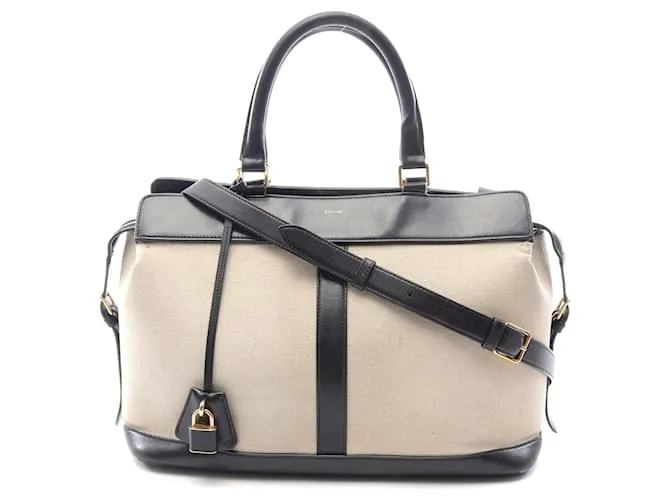 Borsa Céline Medium Cabas in tela e pelle di Francia Nero