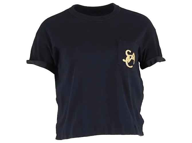 T-shirt girocollo Sacai Emblem in cotone blu navy