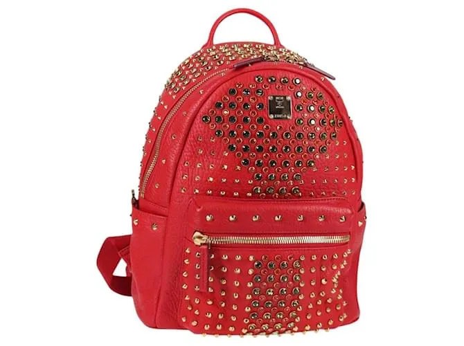 MCM Logogram Vicetos borchie Zaino in Pelle Rosso Oro Auth 126799A D'oro