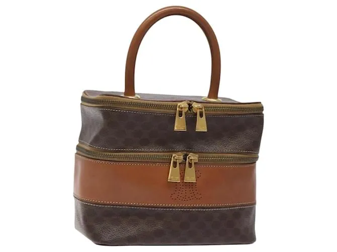 Céline Pochette da trucco in tela Macadam CELINE in pelle PVC marrone oro Auth 126618 D'oro