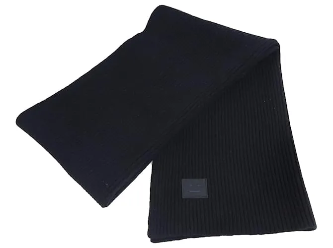 Sciarpa in lana nera con patch facciale Acne Studios Nero