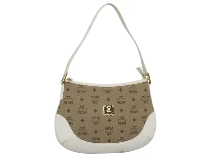 Borsa a spalla in tela MCM Vicetos Logogram beige oro Auth 127092 D'oro