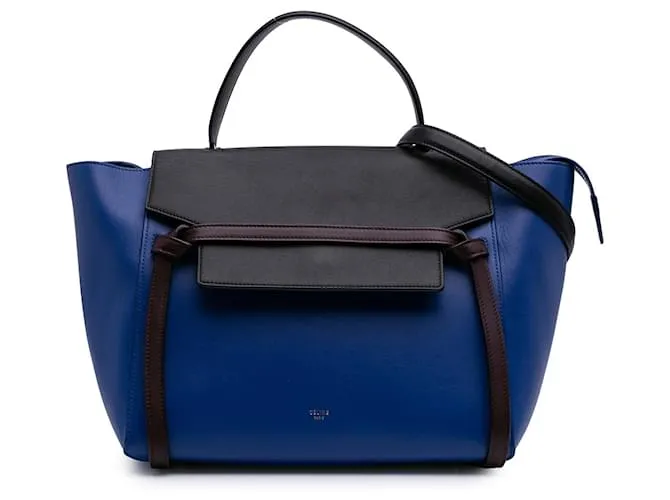 Céline Belt bag bicolore in pelle di vitello grana Celine Blue Mini Nero