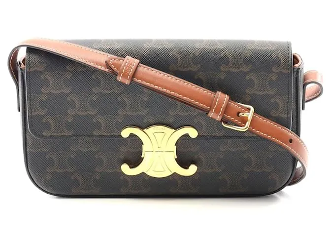 Céline Borsa a spalla Celine Claude Triomphe in tela rivestita in PVC e pelle Nero