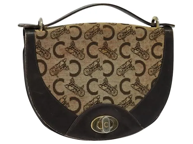 Céline Borsa a mano CELINE C Sulky in tela marrone oro Auth 127253 D'oro