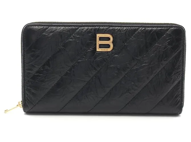 Portafoglio in pelle trapuntata Balenciaga Crush nero