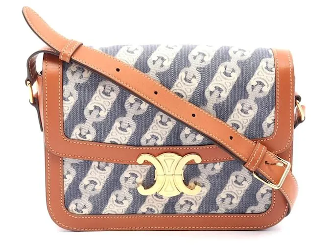 Céline Borsa a spalla classica Triomphe in denim e pelle Celine Blu