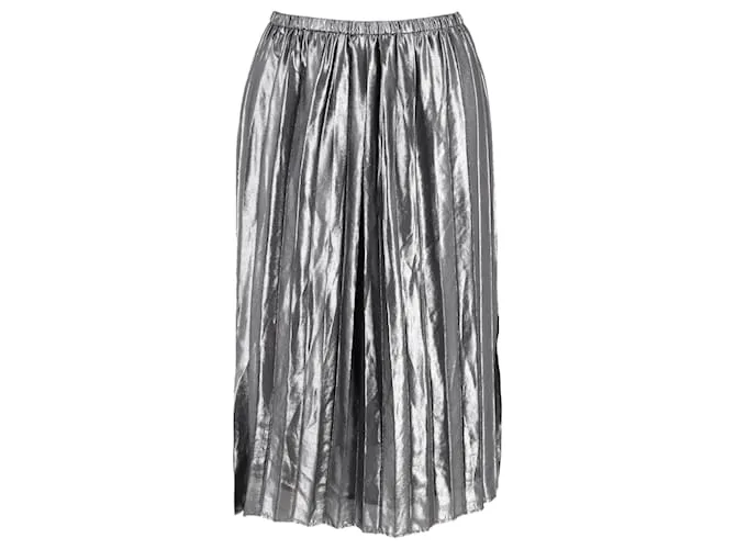 Gonna midi plissettata con spacco laterale Isabel Marant in poliestere argento Metallico