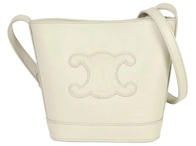 Céline Borsa a Spalla Celine Small Bucket in Pelle Triomphe Bianco