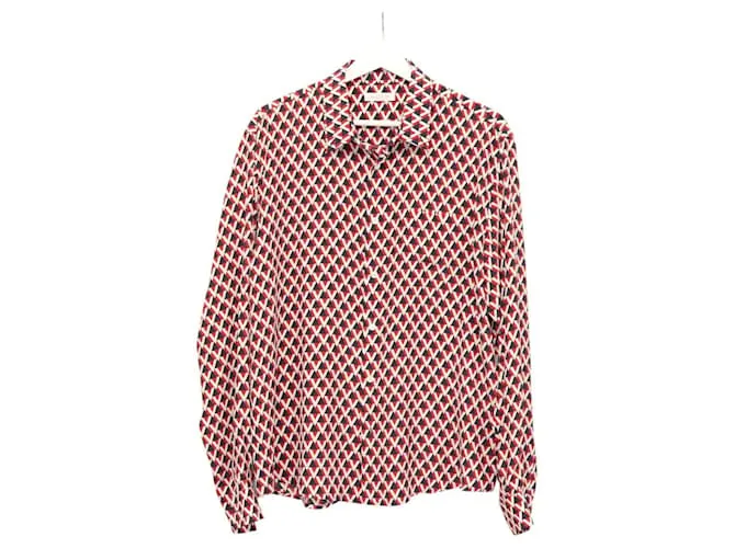 VALENTINO Camicia a maniche lunghe in seta rossa navy Auth ym053M Rosso Blu navy