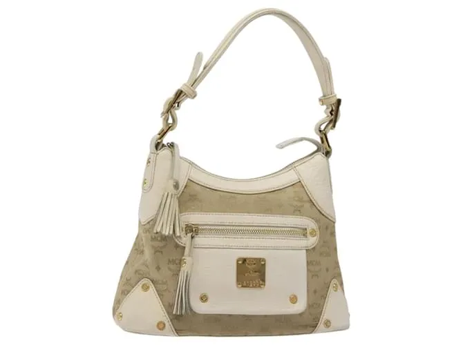 Borsa a spalla in tela MCM Vicetos Logogram beige oro Auth 129427 D'oro