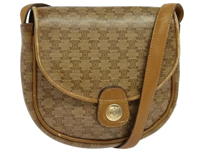 Céline Borsa a Spalla in Tela Macadam CELINE Beige Oro Auth 125742 D'oro