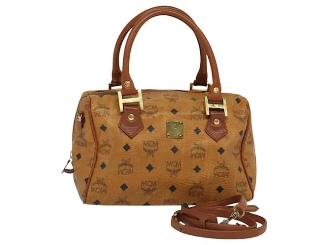 Borsa MCM Logogram Vicetos in pelle PVC 2 vie marrone oro Auth bs26669 D'oro