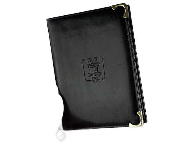 Céline Portafoglio in pelle pieghevole vintage Celine Paris nero