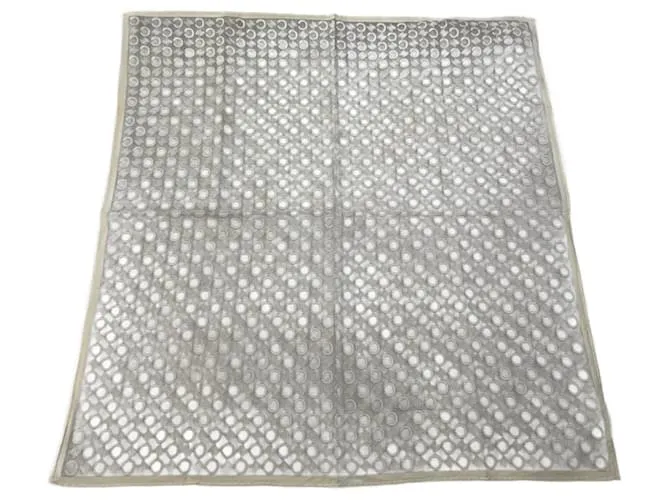 Céline Sciarpa vintage Celine Macadam Monogram bianco grigio Argento