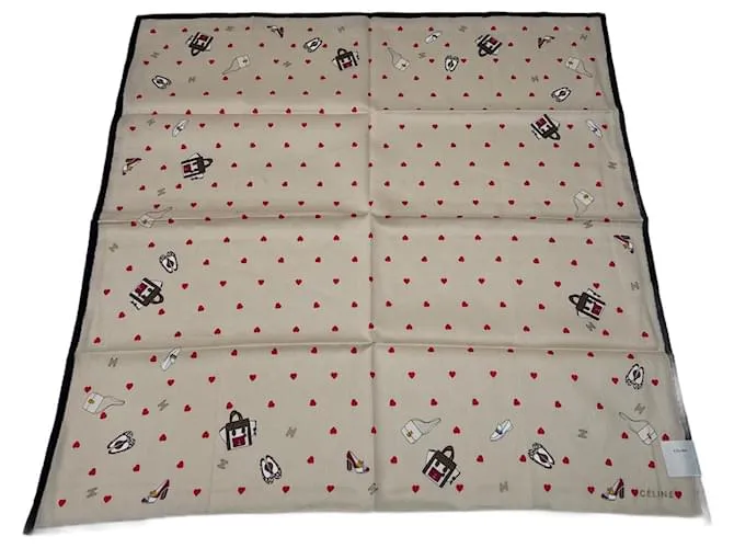 Céline Sciarpa vintage Celine beige con pois a forma di cuore