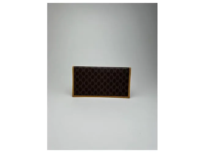 Céline Portacarte in pelle vintage Celine Paris / porta-ID marrone Cachi