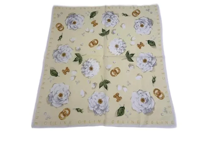 Céline Sciarpa floreale vintage Celine gialla bianca Giallo