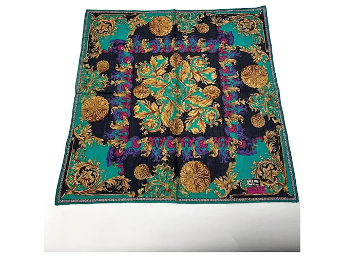 Céline Sciarpa barocca vintage Celine Paris multicolore