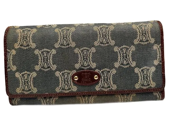 Céline Portafoglio in pelle di denim monogramma vintage Celine Paris Blu