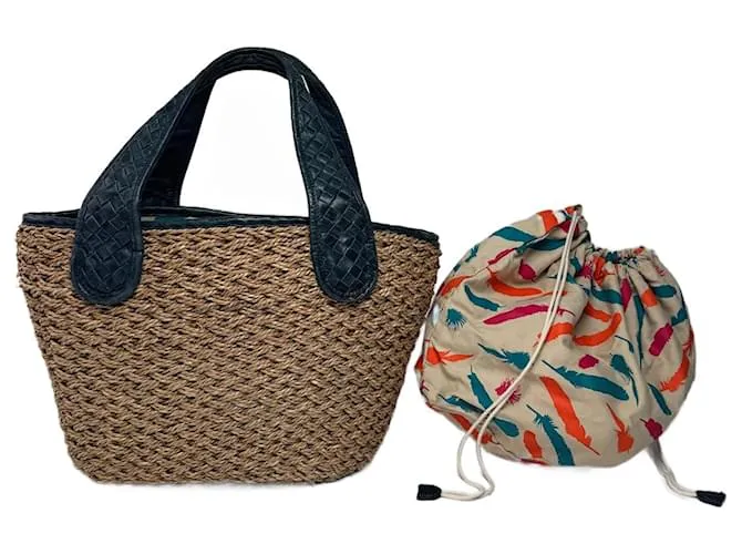 Borsa shopper vintage Issey Miyake beige blu Blu navy