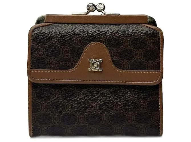 Céline Portafoglio in pelle vintage Celine Paris marrone monogramma triomphe