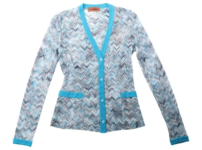 Cardigan in maglia all'uncinetto Missoni in blu, taglia 40 IT