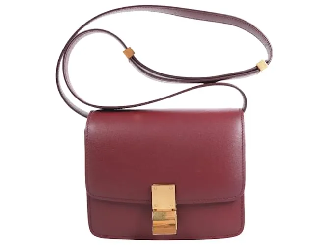 Céline Borsa a spalla in pelle Celine Classic Box Small in bordeaux Bordò