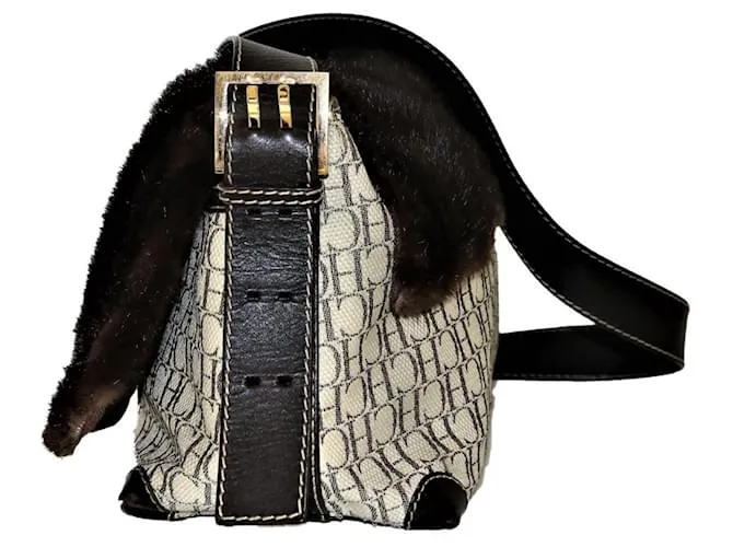 Borsa Carolina Herrera in tela monogramma e visone Beige