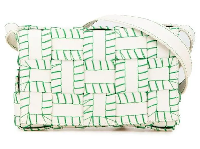 Borsa a spalla in pelle Cassette di Bottega Veneta Bianco Verde
