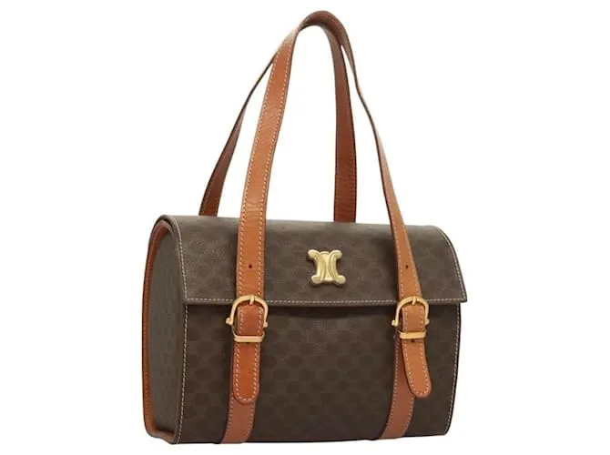 Céline Borsa a mano in tela Macadam CELINE in pelle PVC marrone oro Auth ki5778 D'oro