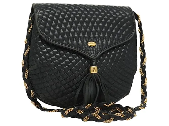 Borsa a spalla in pelle trapuntata BALLY Navy Gold Auth 128056 D'oro Blu navy