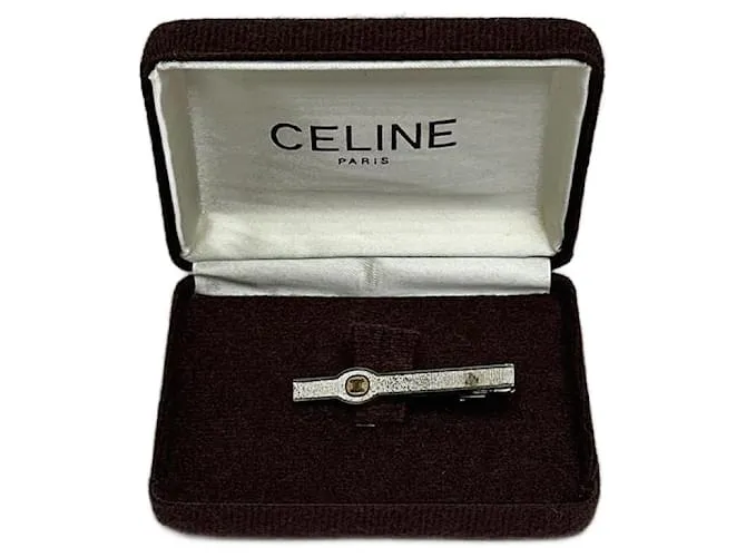 Céline Fermaglio per cravatta vintage Celine argento dorato